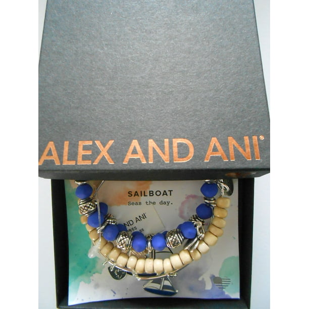 Alex and Ani Sailboat Set of 3 Shiny Silver Bangle Bracelet 